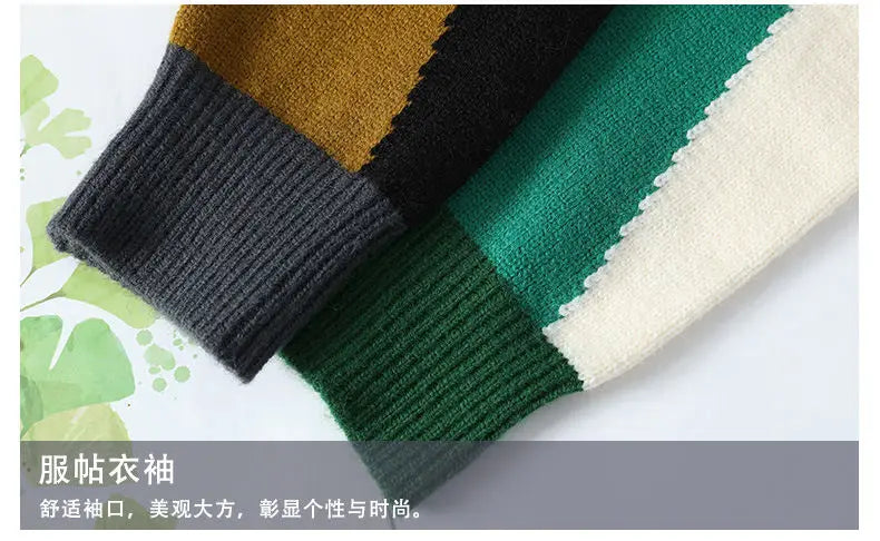 Autumn Winter Warm Mens Knitted Sweaters Fashion Patchwork O Neck Knit Pullovers Korean Streetwear Pullover Casual Mens Clothing