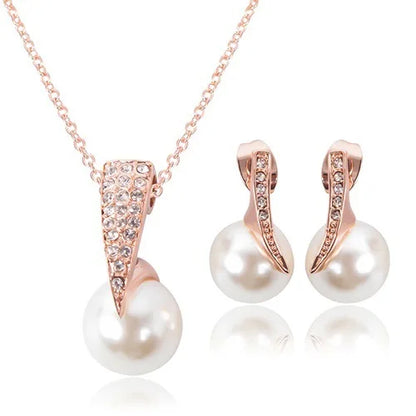 Fashion Jewelry Set for Women Trendy Pearl Earrings Necklace Set for Women Rhinestone Party Earring Jewelry Set Anniversary Gift