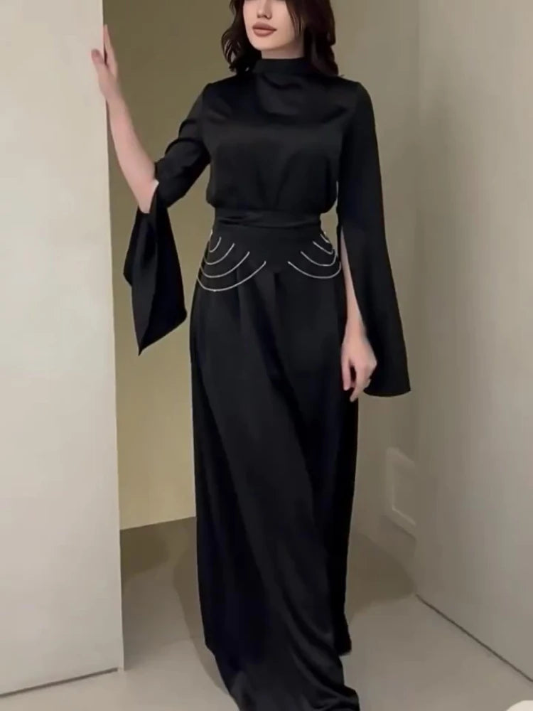 Eid Muslim Party Dress Satin Abaya for Women Slim Fit Split Sleeve Jalabiya Ramadan Long Dresses Woman Robe Vestidos Largos 2024