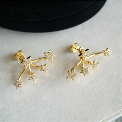 925 Sterling Silver Plated 14K Gold Sparkling Zircon Star Earrings for Women High Quality Wedding Jewelry Accessories