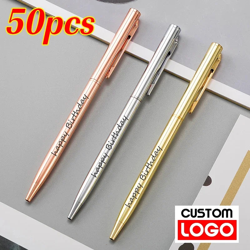 50 Pcs Metal Ballpoint Pen Rose Gold Pen Custom Logo School&amp;office Supplies Stationery Business Gift Lettering Engraved Name