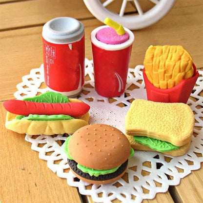 4 pcs/pack Kawaii Rubber Hot dog Cake Hamburger Food Drink cola Eraser For Kids Novelty Stationery Kid Gift Toy Cute