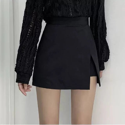 Mini Skirts Women Irregular Solid Side-slit Stretchy Korean Style Trendy Chic OL High Waist Female Bottom Popular Spring Autumn