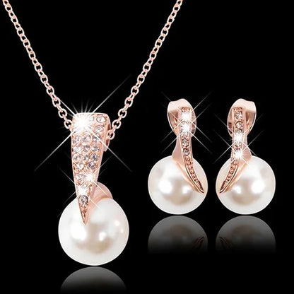 Fashion Jewelry Set for Women Trendy Pearl Earrings Necklace Set for Women Rhinestone Party Earring Jewelry Set Anniversary Gift