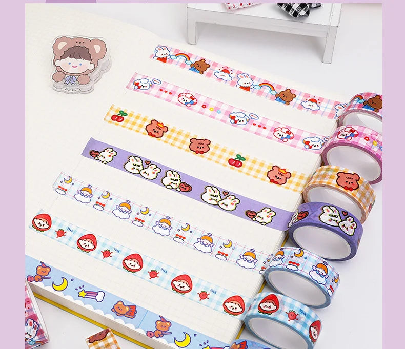 1 Piece 5m Masking Tape Decorative Adhesive Scrapbooking Bear Rabbit Album Stationery Washi Tape Stationery Stickers Photo Diary