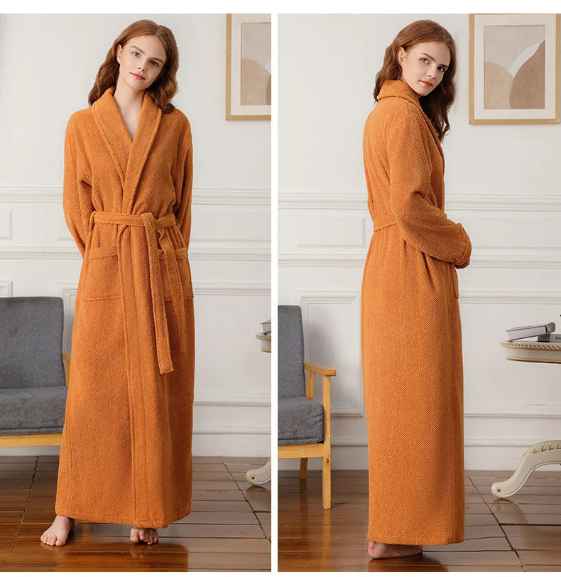 100% Cotton Toweling Terry Extra long Extra thick Robe blue Bath Robe Women Nightrobe Sleepwear Casual Home Bathrobe халат