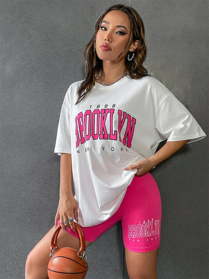 Summer New Ladies Two-Piece Fashion Pajamas Loose Tight Pajama Shorts Slim Drop-Shoulder Models Casual Pajamas Homewear Set