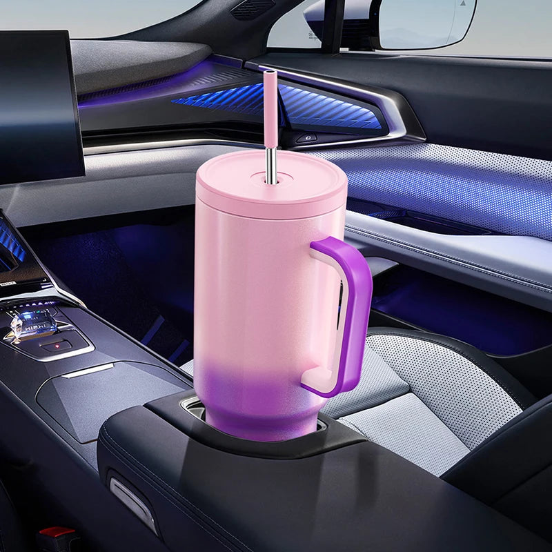 Meoky 40oz Cup Gradient Large capacity Water Bottle with Straw Portable Stainless Steel Vacuum Insulated Car Mug Juice Cup