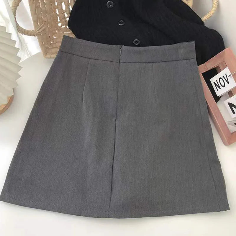 Lucyever Black Gray Women Skirts A-Line Korean Style High Waist Split Mini Skirt Woman Simple Casual Office Shorts Skirts Female