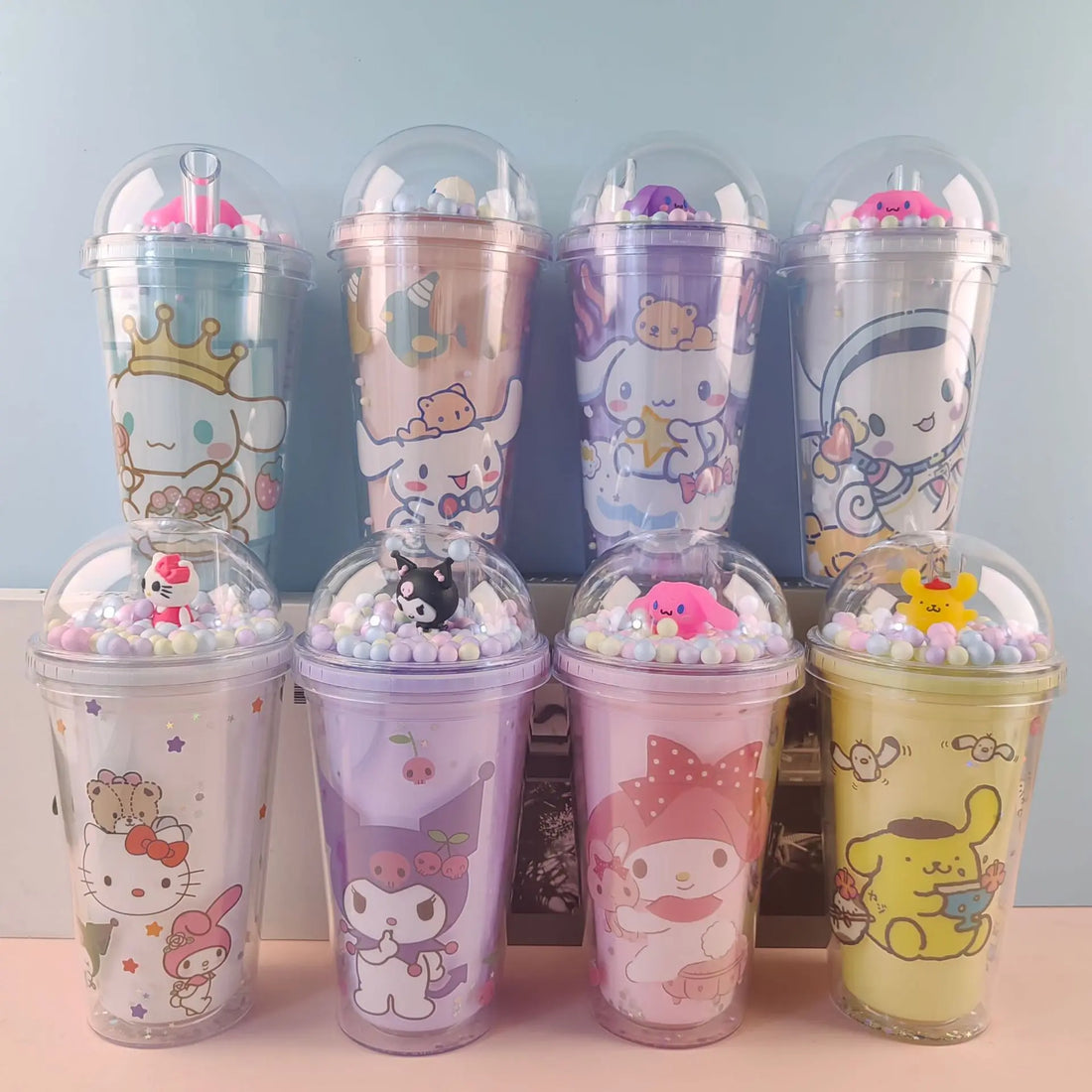 New Anime Sanrio Hello Kitty Cinnamoroll Melod Kuromi Water Cup Double-Layer Plastic Cup Portable Sport Mug Straw Water Cup Gift