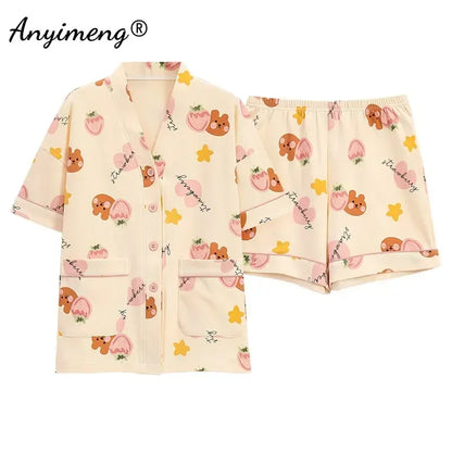 5XL Summer Plus Size Kimono Cardigan Women Pajama Knitted Cotton Nightwear Cute Printing Sleepwear Leisure Loungewear Casual Pjs