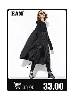 [EAM] Women Khaki Big Size Asymmetrical Trench New Lapel Long Sleeve Loose Fit Windbreaker Fashion Spring Autumn 2024 1K912