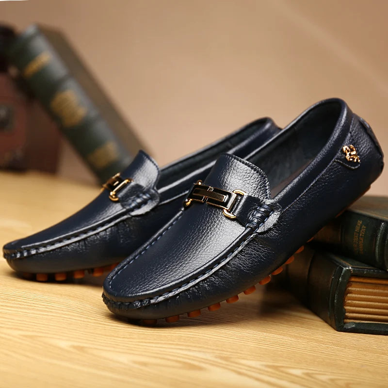 2022 White Loafers Men Handmade Leather Shoes Black Casual Driving Flats Blue Slip-On Moccasins Boat Shoes Plus Size 46 47 48