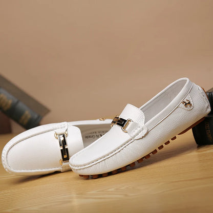 2022 White Loafers Men Handmade Leather Shoes Black Casual Driving Flats Blue Slip-On Moccasins Boat Shoes Plus Size 46 47 48