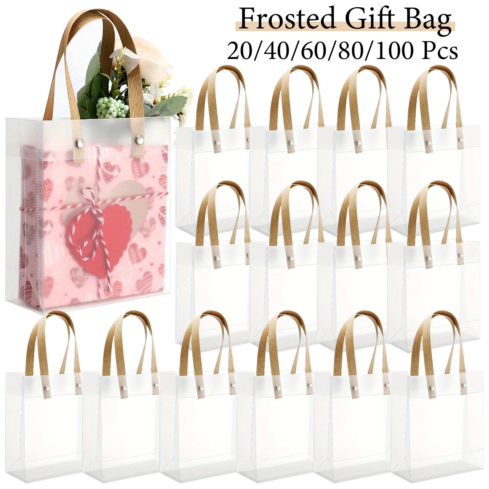 Clear Gift Bags with Handles Frosted Tote Bag Eco-friendly Companion Gift Candy Bag for Gifts Party Favors for Wedding/Birthday