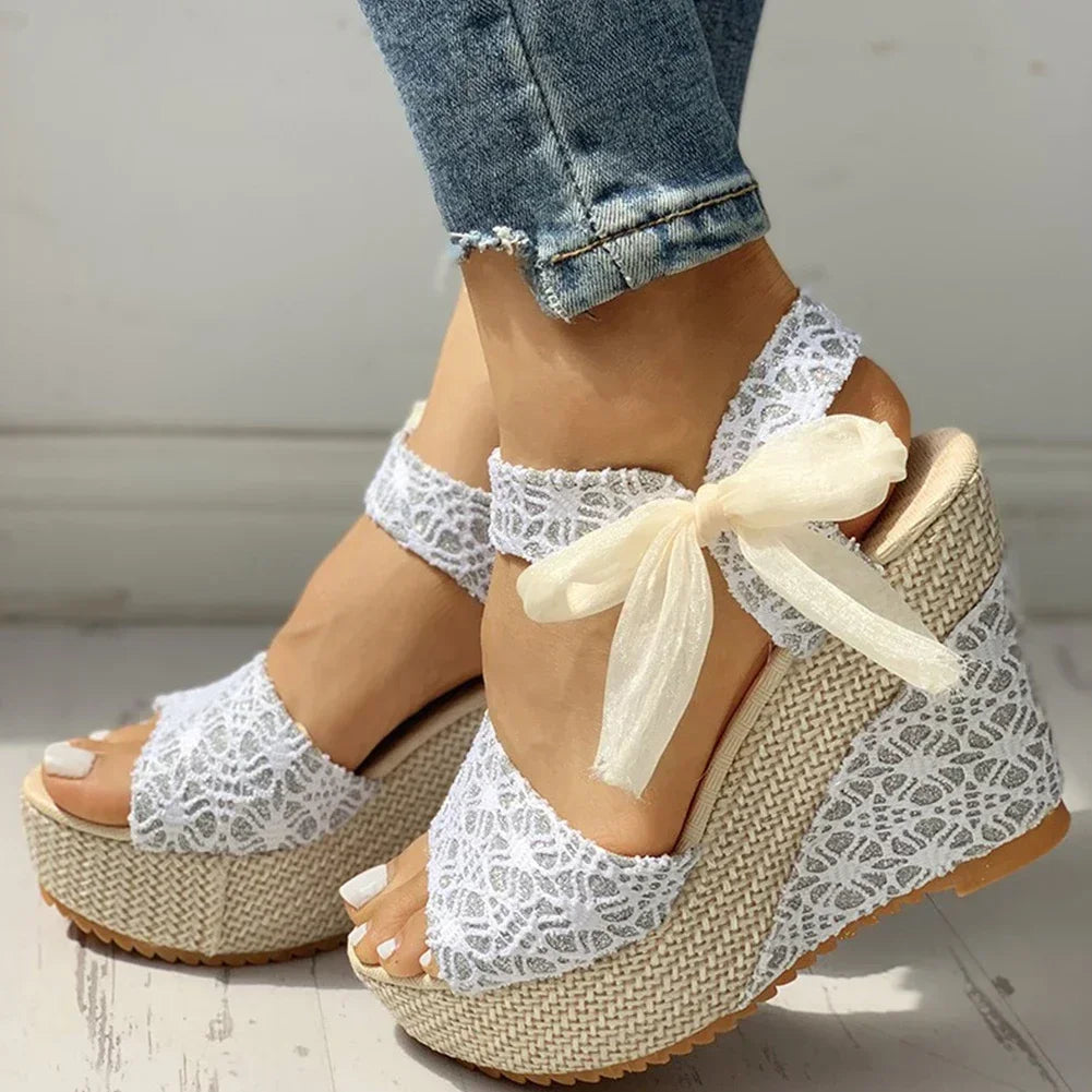 Lace Leisure Women Wedges Heeled Women Shoes 2024 Summer Sandals Party Platform High Heels Shoes Woman