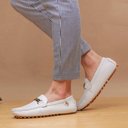 2022 White Loafers Men Handmade Leather Shoes Black Casual Driving Flats Blue Slip-On Moccasins Boat Shoes Plus Size 46 47 48