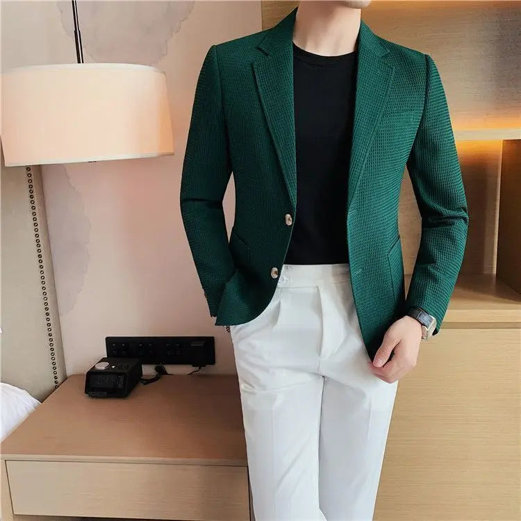 Man Suits and Blazers White Business Coats Dress Jackets Waffle Jacket for Men Clothing Korean Style Clothes Simple Breasted