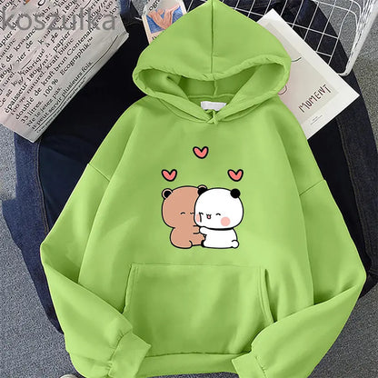 Panda Bear Cartoon Bubu And Dudu Kawaii Print Hooded Men Women Couple Hoodies Plus Size Pullover Harajuku Unisex Sweatshirt