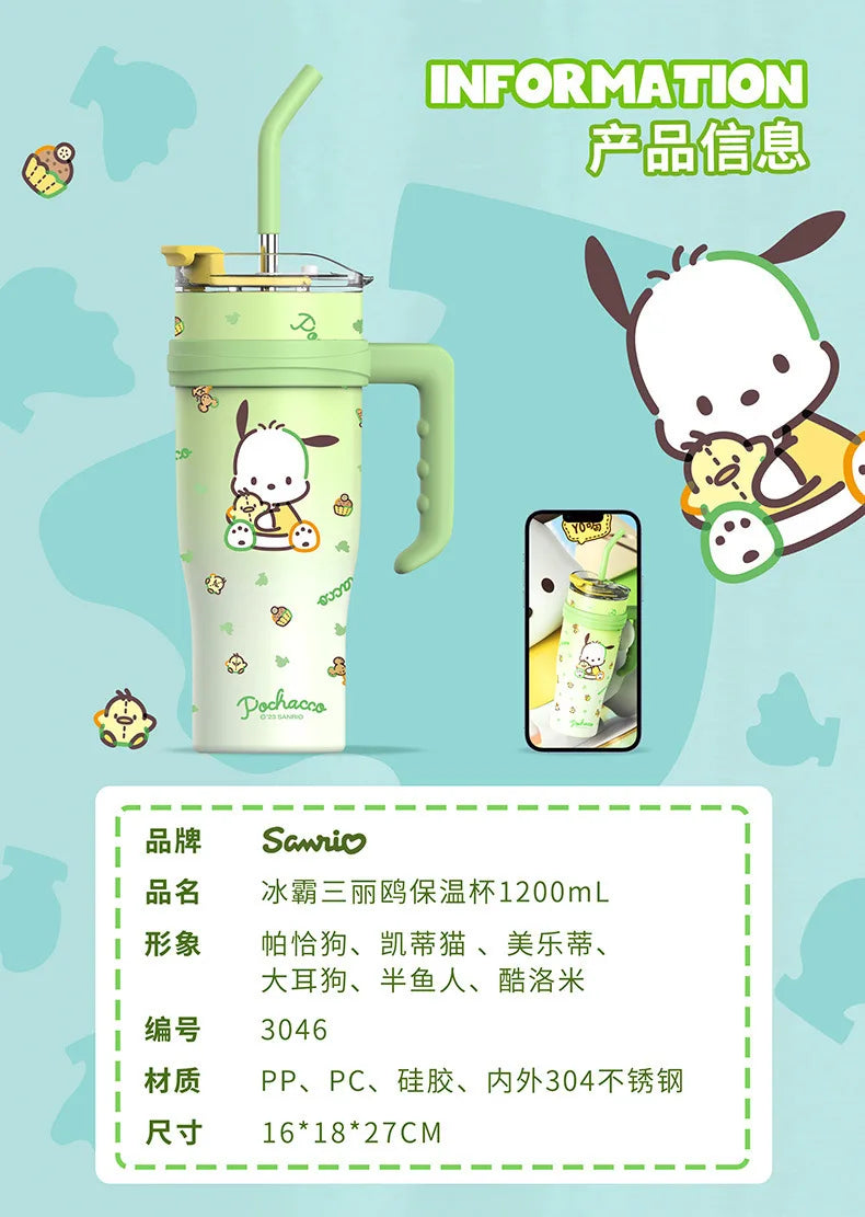 Sanrio Thermos Bottle 1200ml Kuromi Cinnamoroll Sippy Water Cup Vacuum Flask Kawaii Stainless Steel High Capacity Insulated Mug