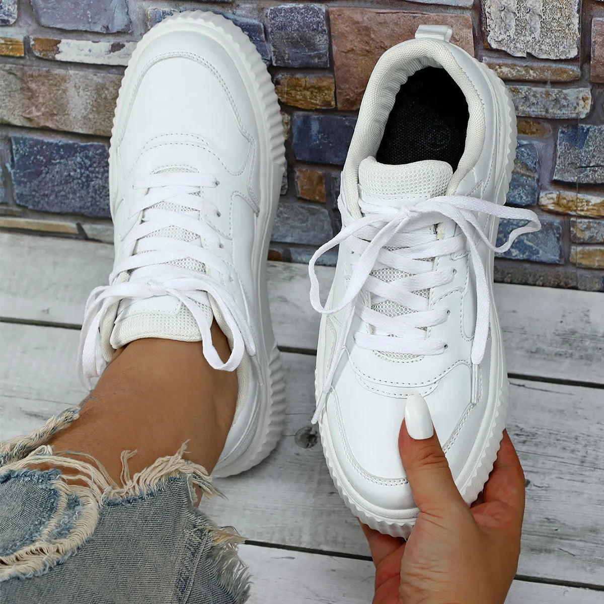 Trend Four Seasons Thick Sole White Leather Sneakers Platform Tennis Men Woman Round Head Casual Sneaker Outdoor Couple Shoes