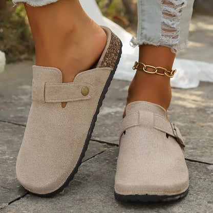 Summer New 2024 Womens Fashion Round Toe Flat Anti-slip Womens Shoes Casual Solid Color Suede Shallow Mouth Slip-on Womens Mules