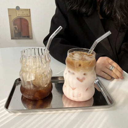 550ml Straws Beer Mugs Transparent Bubble Tea Aesthetic Glass Cups Strawberry Milk Juice Pitcher Coffee Mug Drinkware Cup