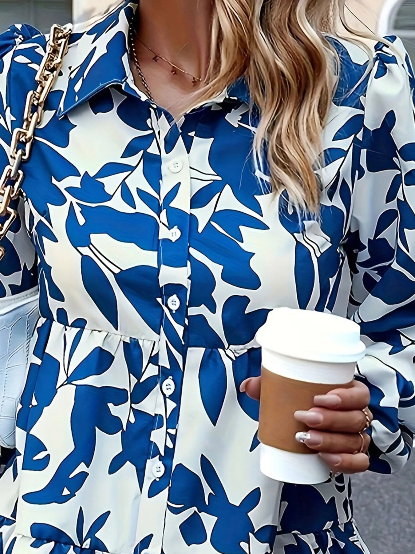 Plus Size Floral Print Blouse, Casual Button Front Long Sleeve Blouse For Spring, Women&