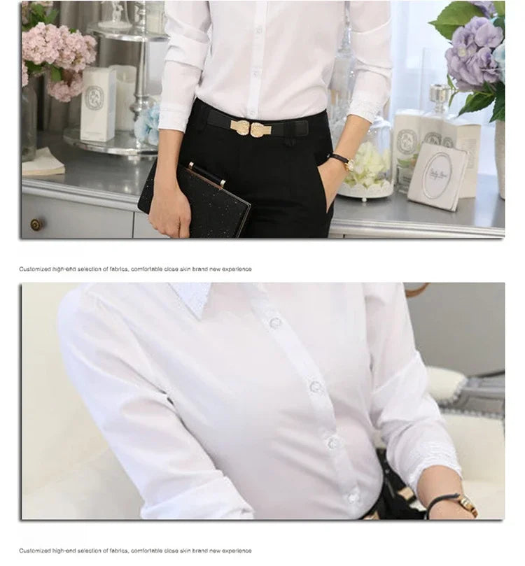 Plus Size White Shirt Women Autumn New Office Lady Working Clothes Long Sleeve Bottom Blouse Korean Fashion SlimWomen Clothing