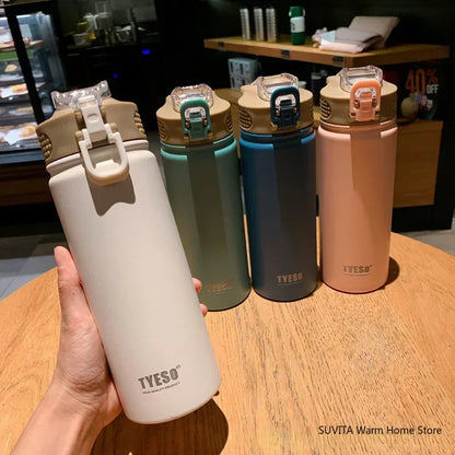 Tyeso Thermos Cup with Straw 600/750ml Stainless Steel Thermal Bottle Cover Insulation Straight Cup Flask Water Tumbler Mug