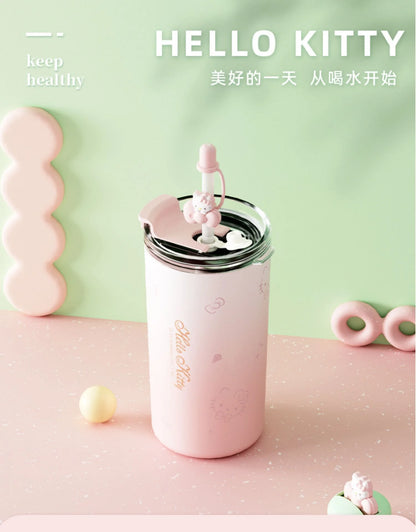 Sanrio Kawaii Hello Kitty Water Cup Student Cartoon Anime 480ML Portable Straw Direct Drink Thermos Cup Office Coffee Cup Gift