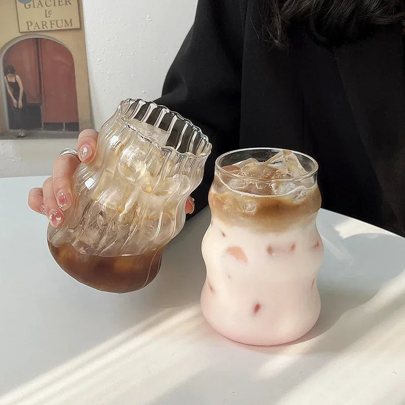 550ml Straws Beer Mugs Transparent Bubble Tea Aesthetic Glass Cups Strawberry Milk Juice Pitcher Coffee Mug Drinkware Cup