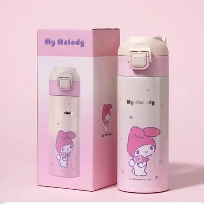 500ML Mymelody Kuromi Thermos Bottle Sanrio Kawaii Anime Cute Portable Straw 316 Stainless Steel Leakproof Thermal Cup Water Mug