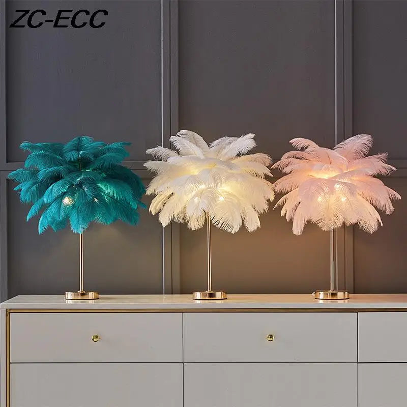 Nordic Luxury Feather LED Desk Light Home Decor Table Lamp Ostrich Feather Indoor Decor Stand Light Kid Study Night Light