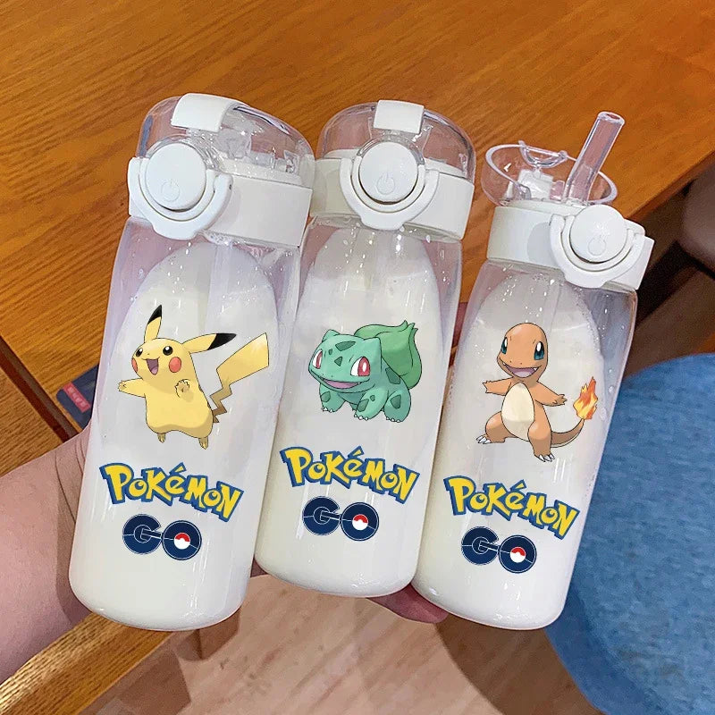 400ML/600ML Anime Pokemon Portable Sports Straws Water Cup Pikachu Charizard Outdoor Camping Fitness Kids Plastic Water Bottle