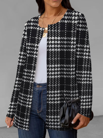 Women Fashion Plaid Printed Outerwear Casual Full Long Sleeve Jacket Coats Ladies Chic Outerwear Tops