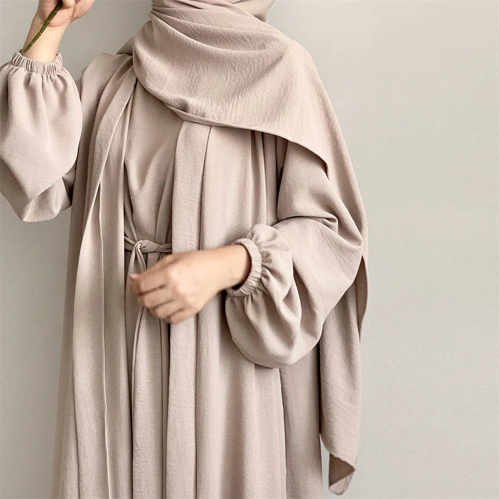 Eid Ramadan Muslim Women Open Abaya Kimono Inner Maxi Dress Hijab Sets 2/3 Pieces Dubai Islamic Arab Robe Kaftan Jalabiya Caftan