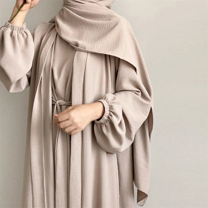 Eid Ramadan Muslim Women Open Abaya Kimono Inner Maxi Dress Hijab Sets 2/3 Pieces Dubai Islamic Arab Robe Kaftan Jalabiya Caftan