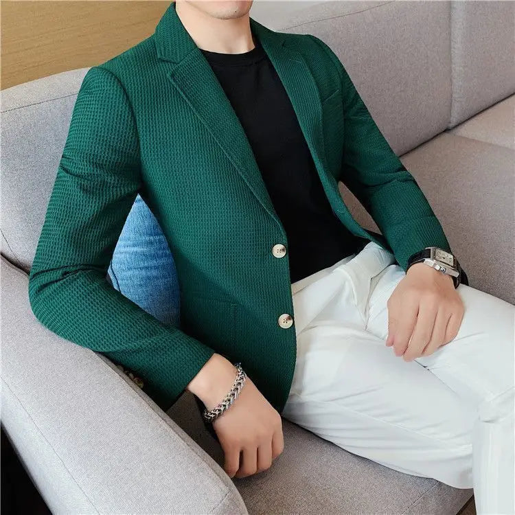 Man Suits and Blazers White Business Coats Dress Jackets Waffle Jacket for Men Clothing Korean Style Clothes Simple Breasted