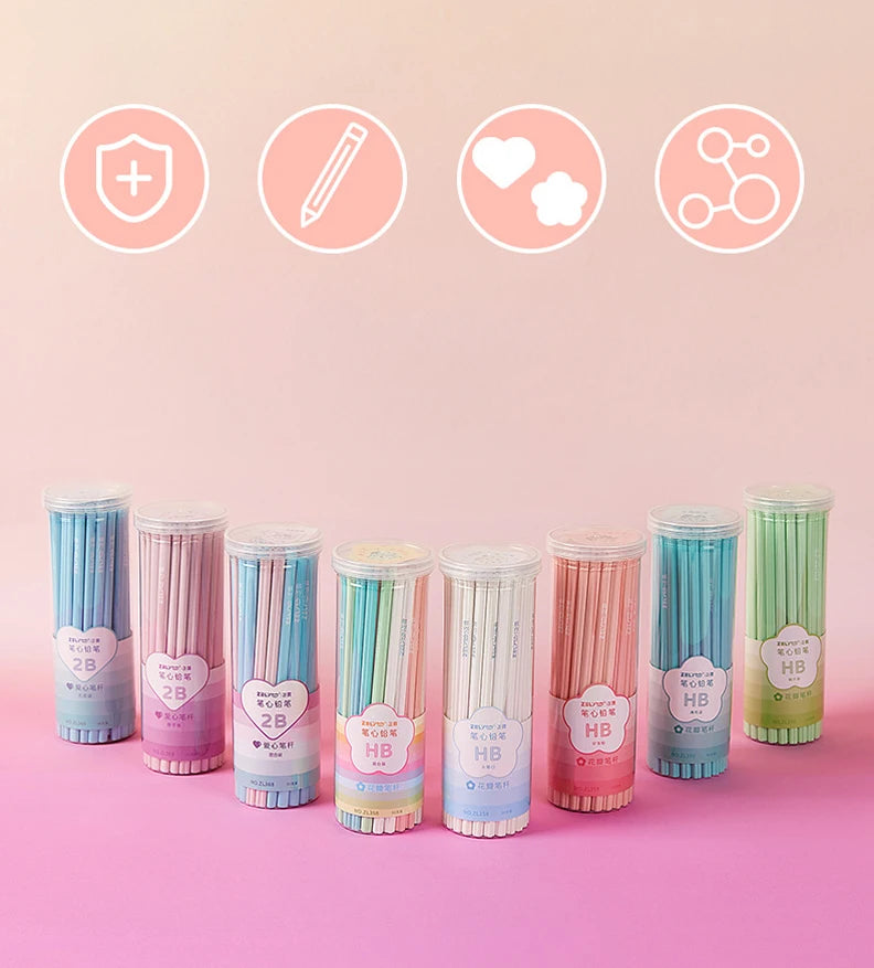 50Pcs/Pack 2B/HB Pencils Petal flower pencil love heart Standard Pencil Macaron color Cute Stationery Office School Supplies