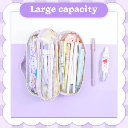 Kawaii Pencil Case Double Layer Large Capacity Pen Bag Cartoon Portable Box School Student Supplies Stationary Organizer