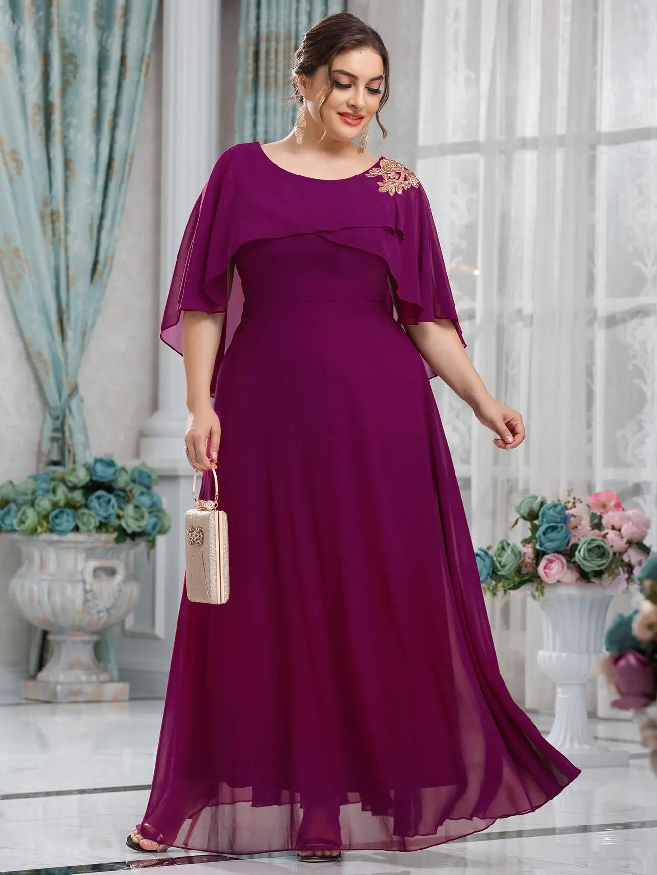 Plus Size V Neck Chiffon Yellow Floor Floor Bridesmaid Luxury Dress 4XL 5XL Big Size Shiny Chiffon Banquet Evening Dress Women