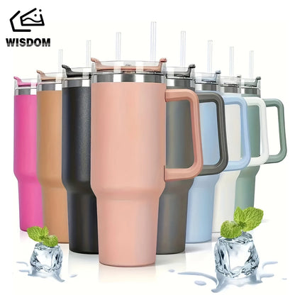 40oz Insulated Cup Large Water Bottle Car Cup With Handle And Straw Lid Stainless Steel Travel Coffee 1200ml Cup Birthday Gift