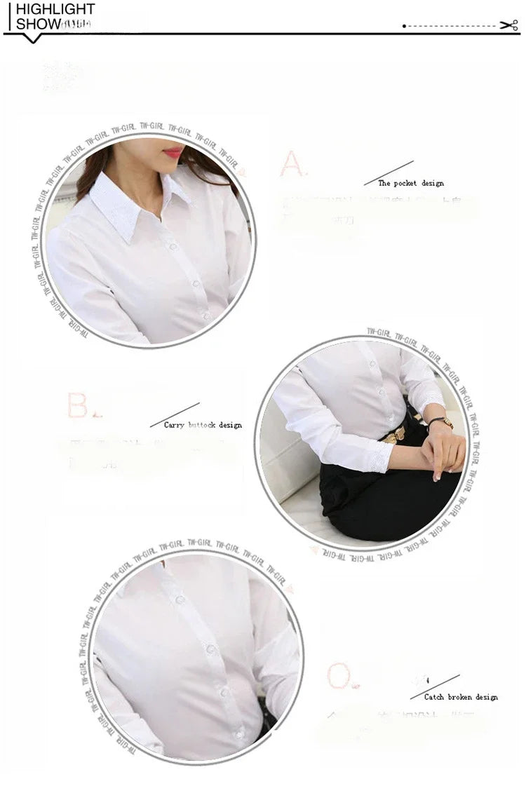 Plus Size White Shirt Women Autumn New Office Lady Working Clothes Long Sleeve Bottom Blouse Korean Fashion SlimWomen Clothing