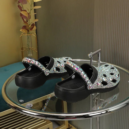 Summer Women Slippers Luxury Rhinestone Decoration Sandals Sparkling Beach Slides Lovers Flip Flop Casual Shoes Plus Size 35-48