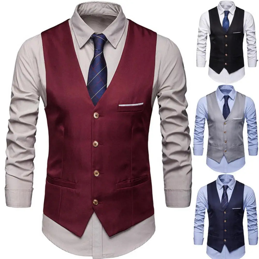 Formal Men Suit Vest Solid Color Single Breasted Business Waistcoat Men&