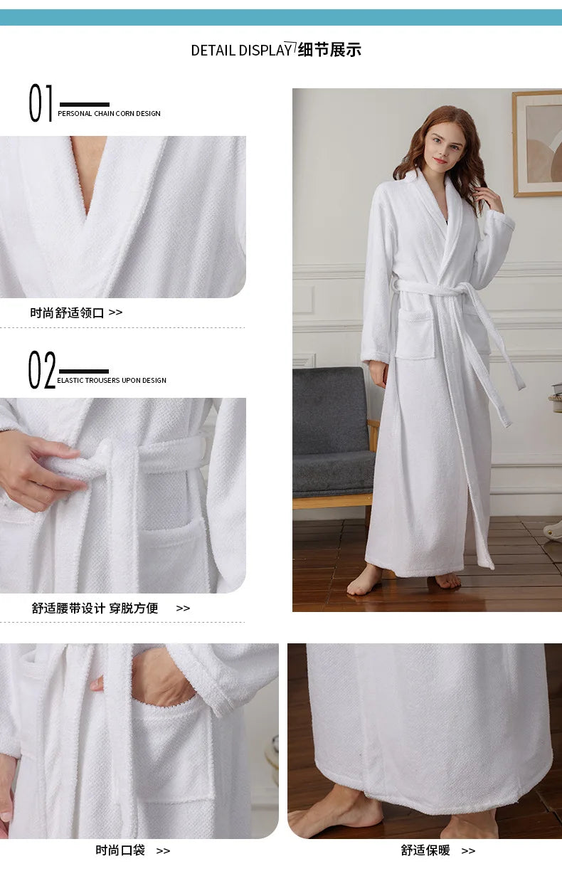 100% Cotton Toweling Terry Extra long Extra thick Robe blue Bath Robe Women Nightrobe Sleepwear Casual Home Bathrobe халат