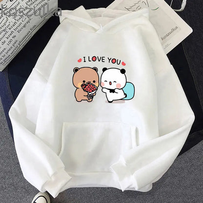 Panda Bear Cartoon Bubu And Dudu Kawaii Print Hooded Men Women Couple Hoodies Plus Size Pullover Harajuku Unisex Sweatshirt