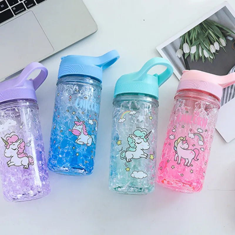 Stylish Double Straw Unicorn Ice Cup Summer Cold Drink Juice Coffee Water Cup Boy&