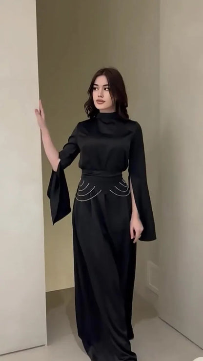 Eid Muslim Party Dress Satin Abaya for Women Slim Fit Split Sleeve Jalabiya Ramadan Long Dresses Woman Robe Vestidos Largos 2024